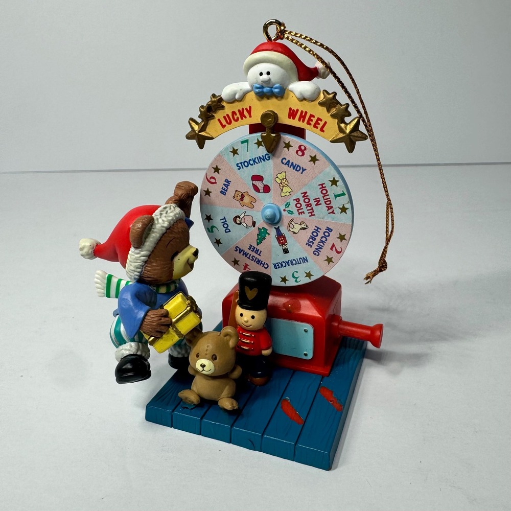 Vintage 1996 Matrix Lucky Wheel Christmas Ornament Bear Nutcracker Snowman 3.75"